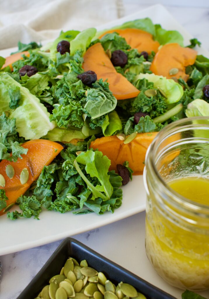 healthy kale and persimmon salad