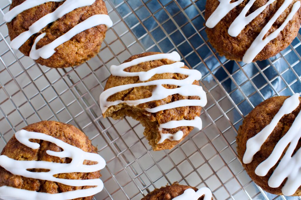 gluten free cinnamon roll muffins with dairy free icing