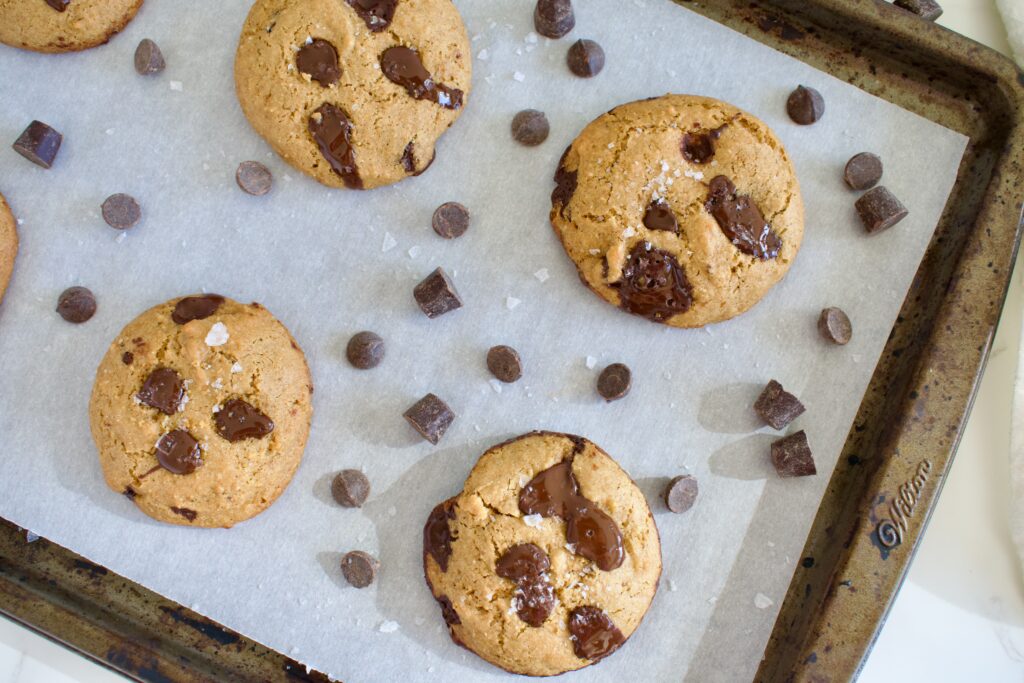 gluten free and dairy free browned coconut butter chocolate chip cookies