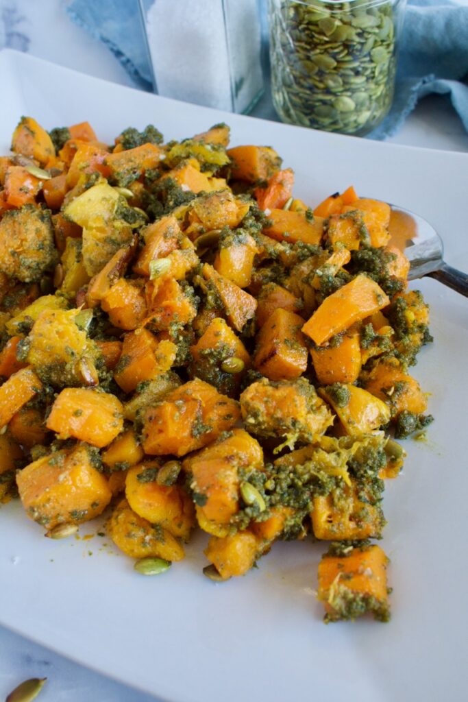 paleo and vegan pumpkin seed pesto with butternut squash