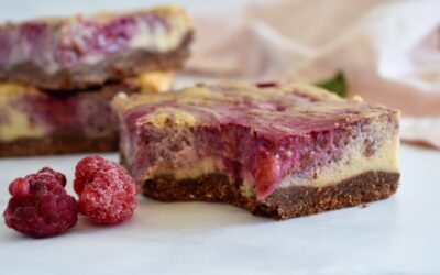 Easy Raspberry Swirl Cheesecake Bars with Brownie Crust (Dairy Free & Gluten Free)