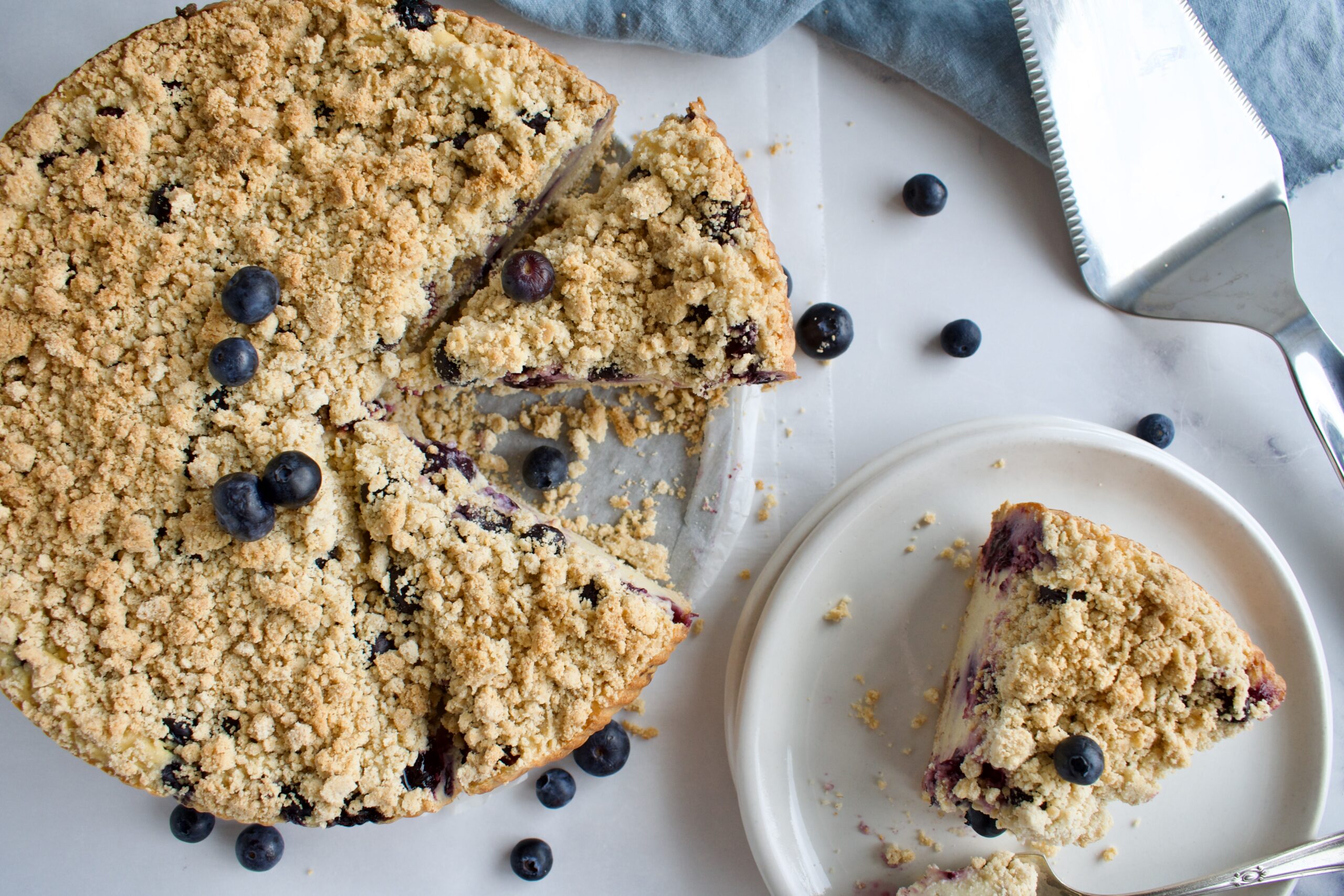 gluten free and dairy free blueberry crumble cheesecake