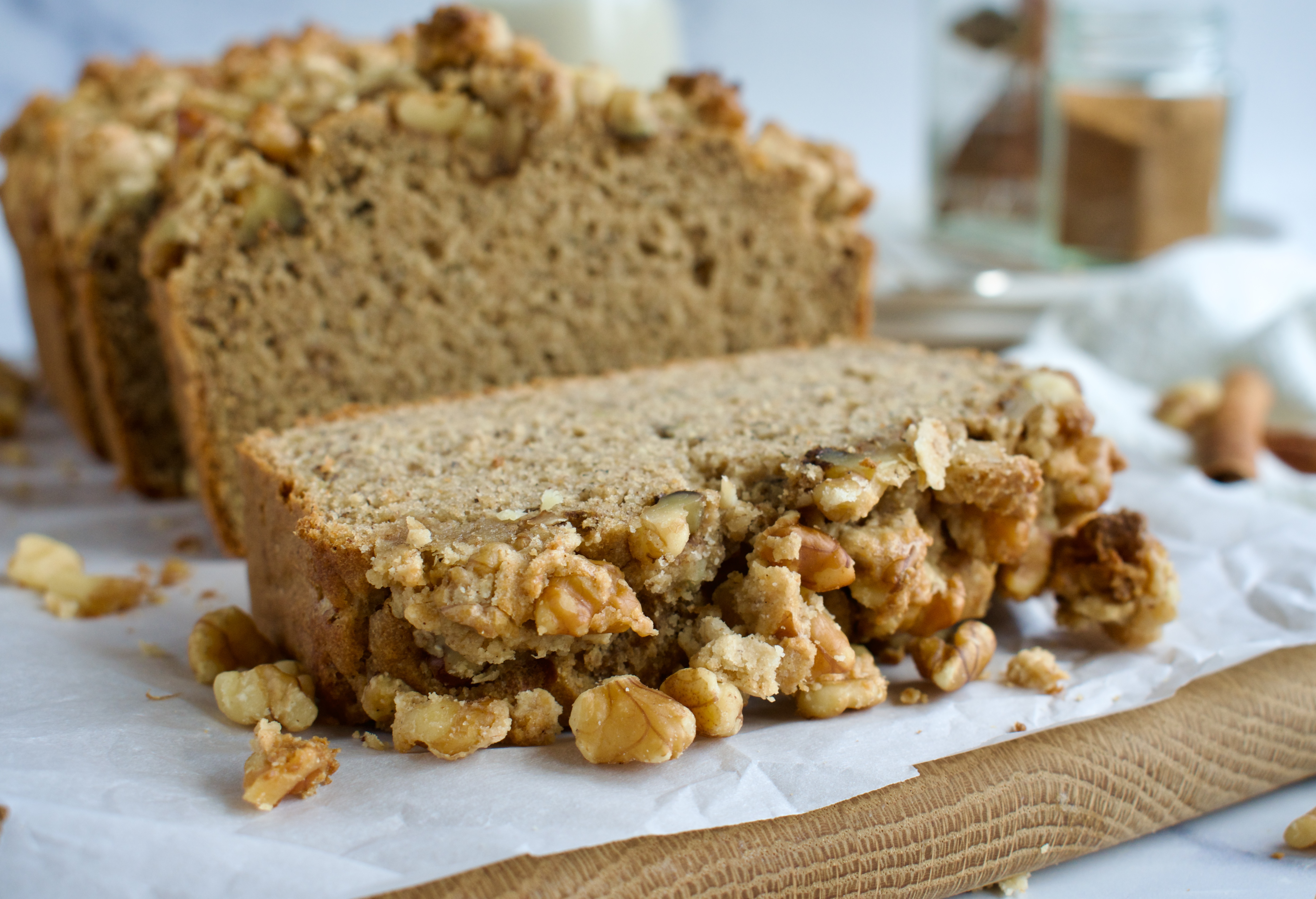 gluten free and dairy free walnut crumble banana bread