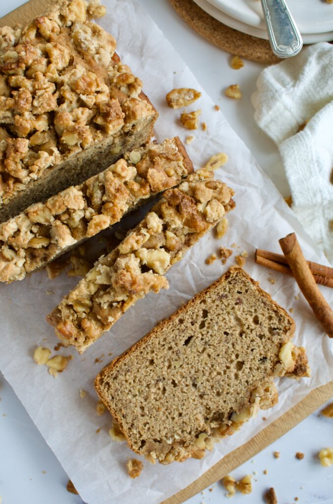 gluten free and dairy free walnut crumble banana bread