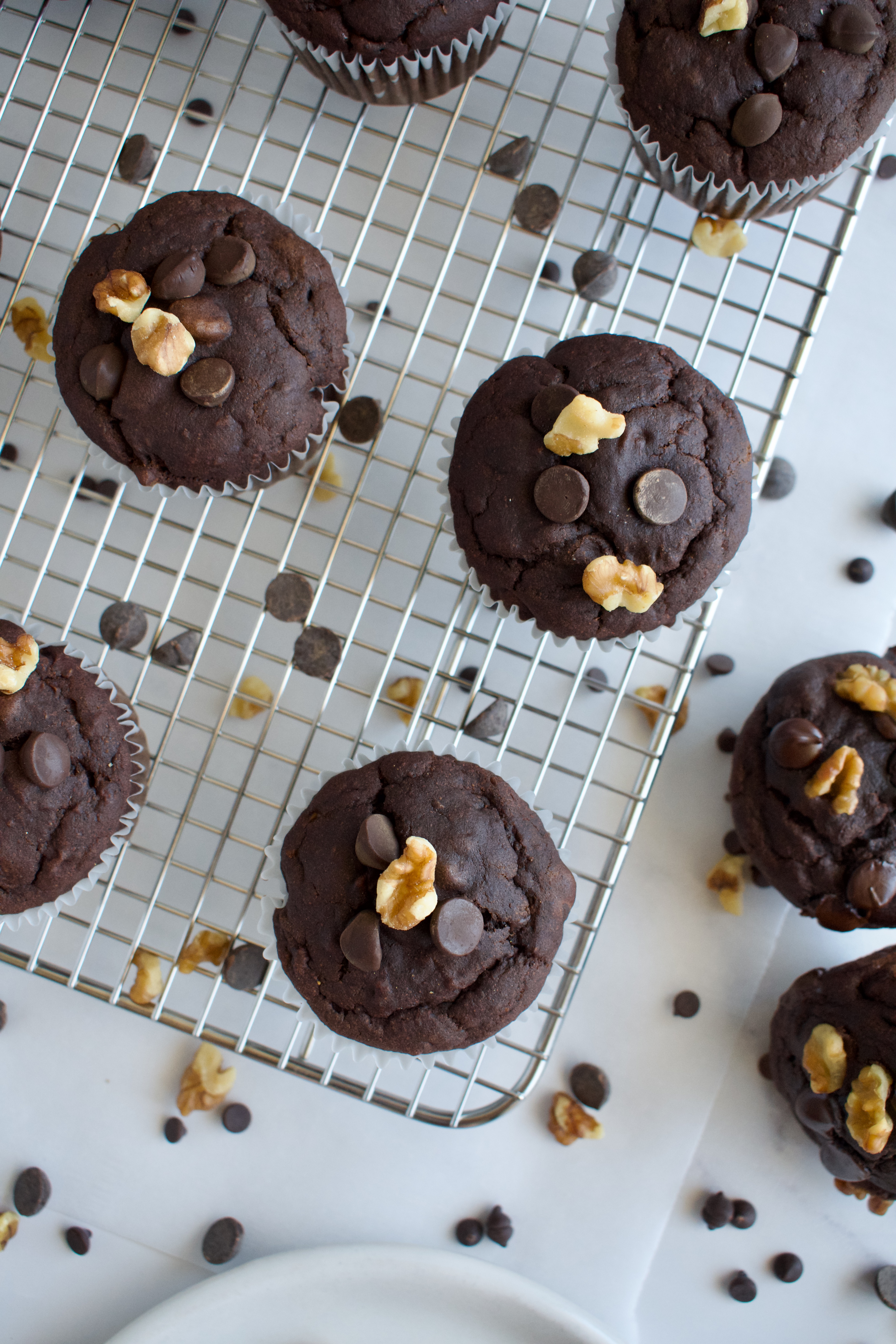 gluten free and dairy free chocolate walnut banana muffins