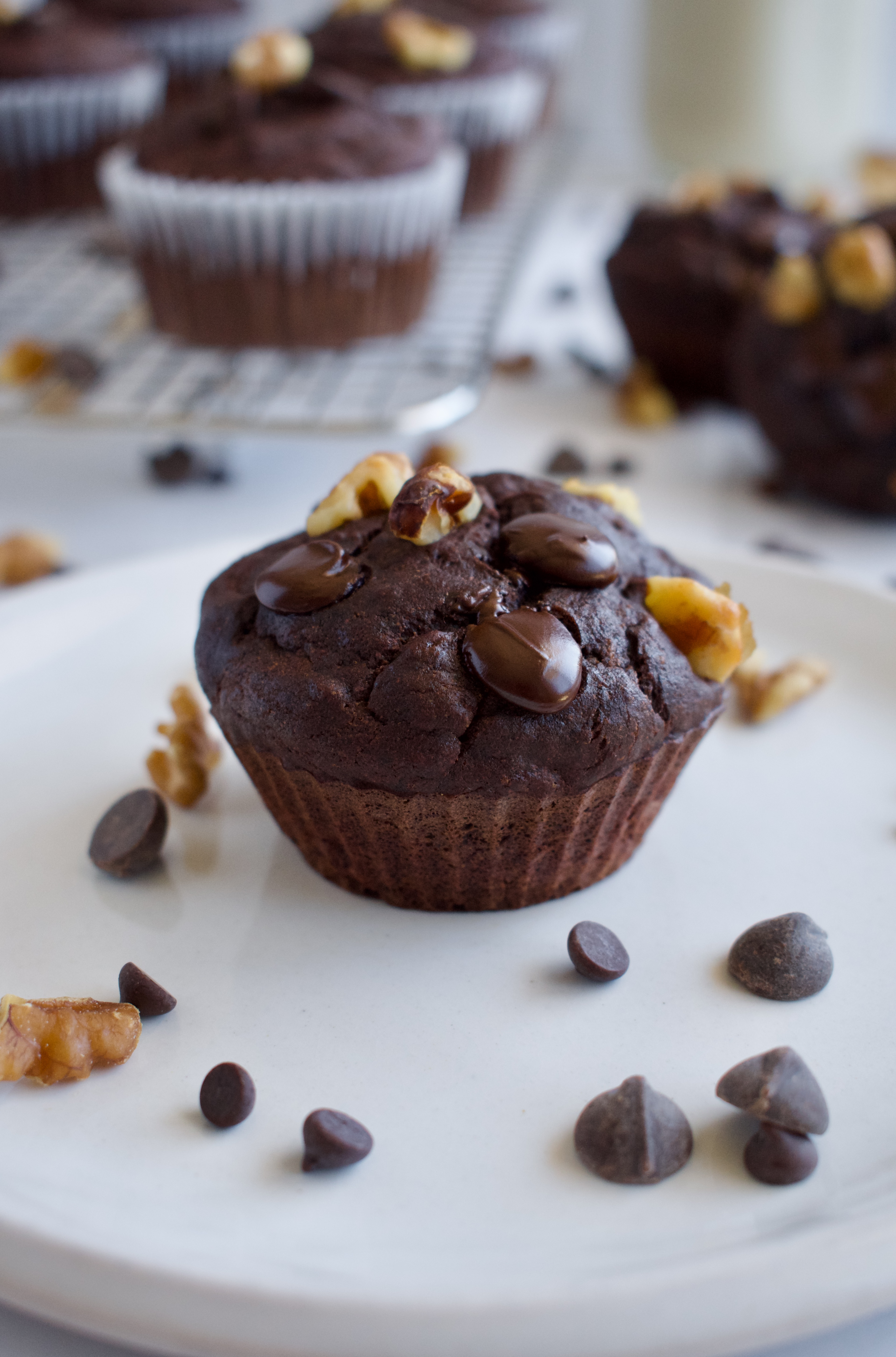 gluten free chocolate walnut banana muffins