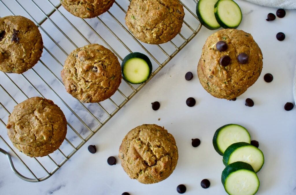 Gluten Free Zucchini Chocolate Chip Muffins (Paleo Option, Low Sugar, Diary Free)