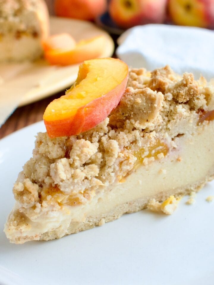 gluten free dairy free peach crumble cheesecake