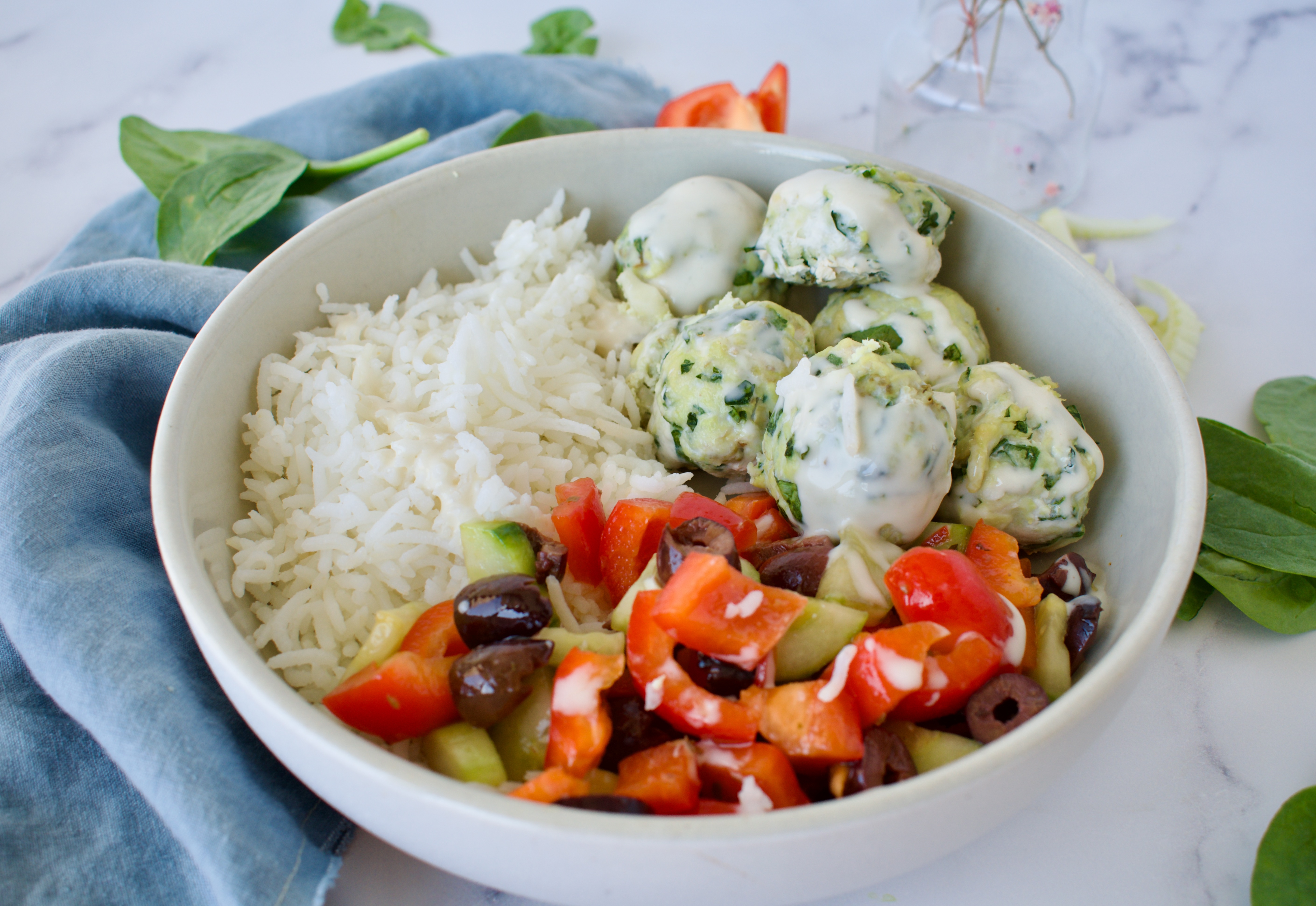 Greek inspired spinach and feta chicken meatballs