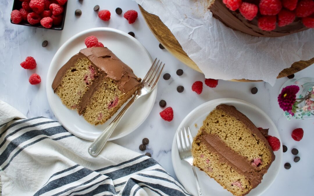 Gluten Free Vanilla Raspberry Cake with Chocolate Frosting (Diary Free)