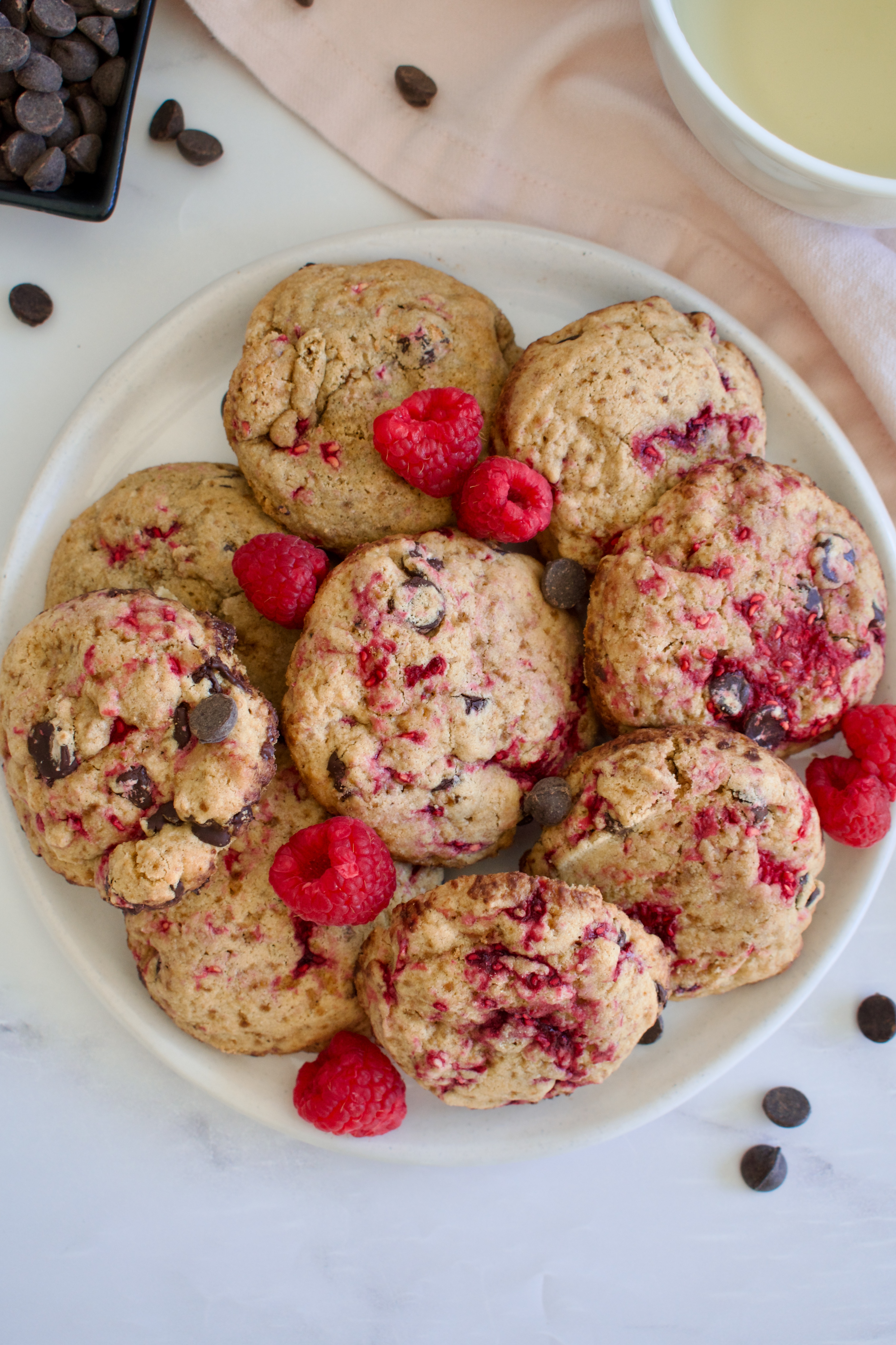 valentine's day raspberry chocolate chip cookies