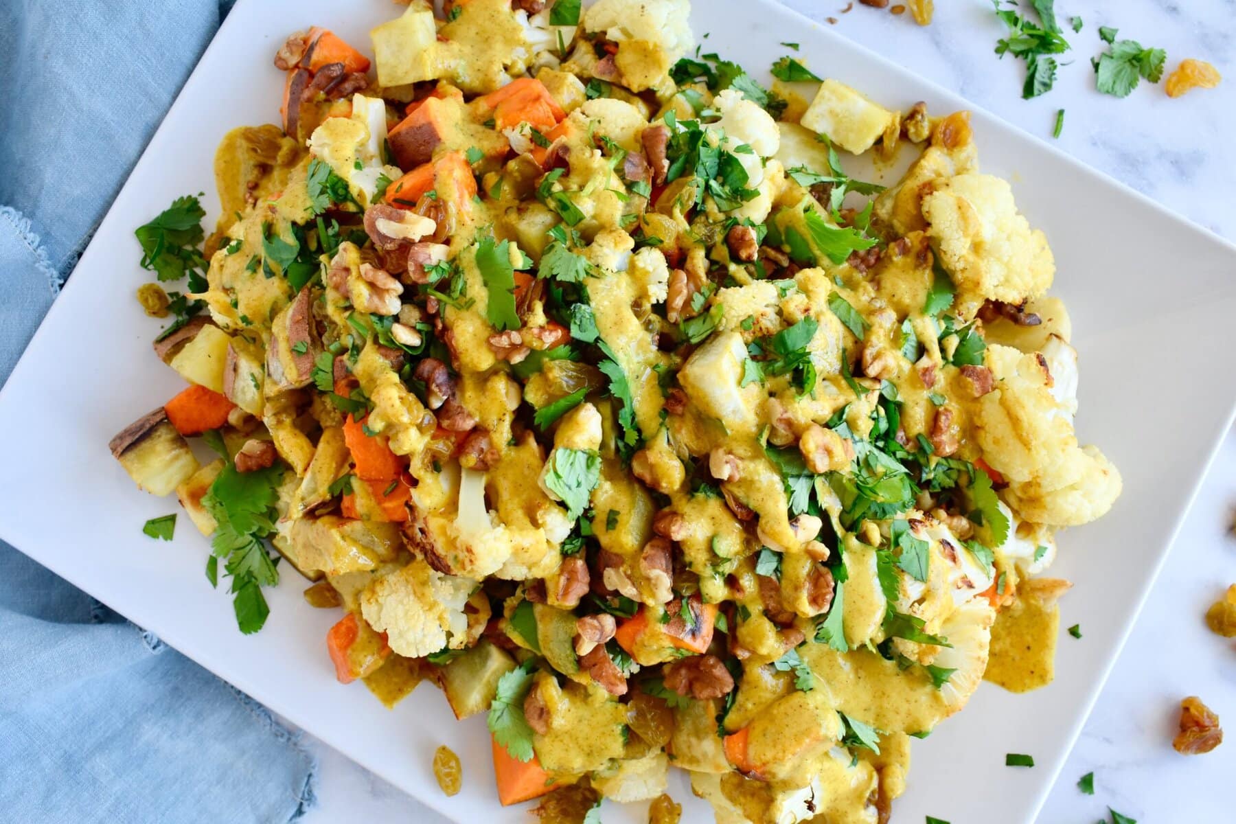 curry cauliflower salad with sweet potatoes