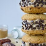 gluten free and dairy free salted caramel chocolate chip cookie ice cream sandwiches