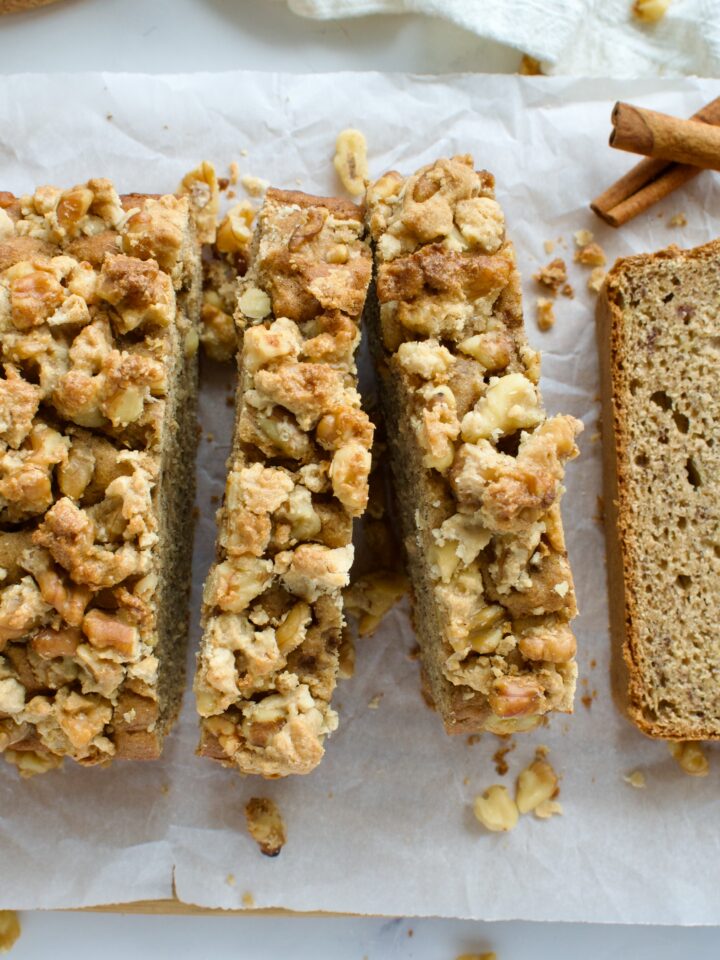 gluten free walnut crumble banana bread