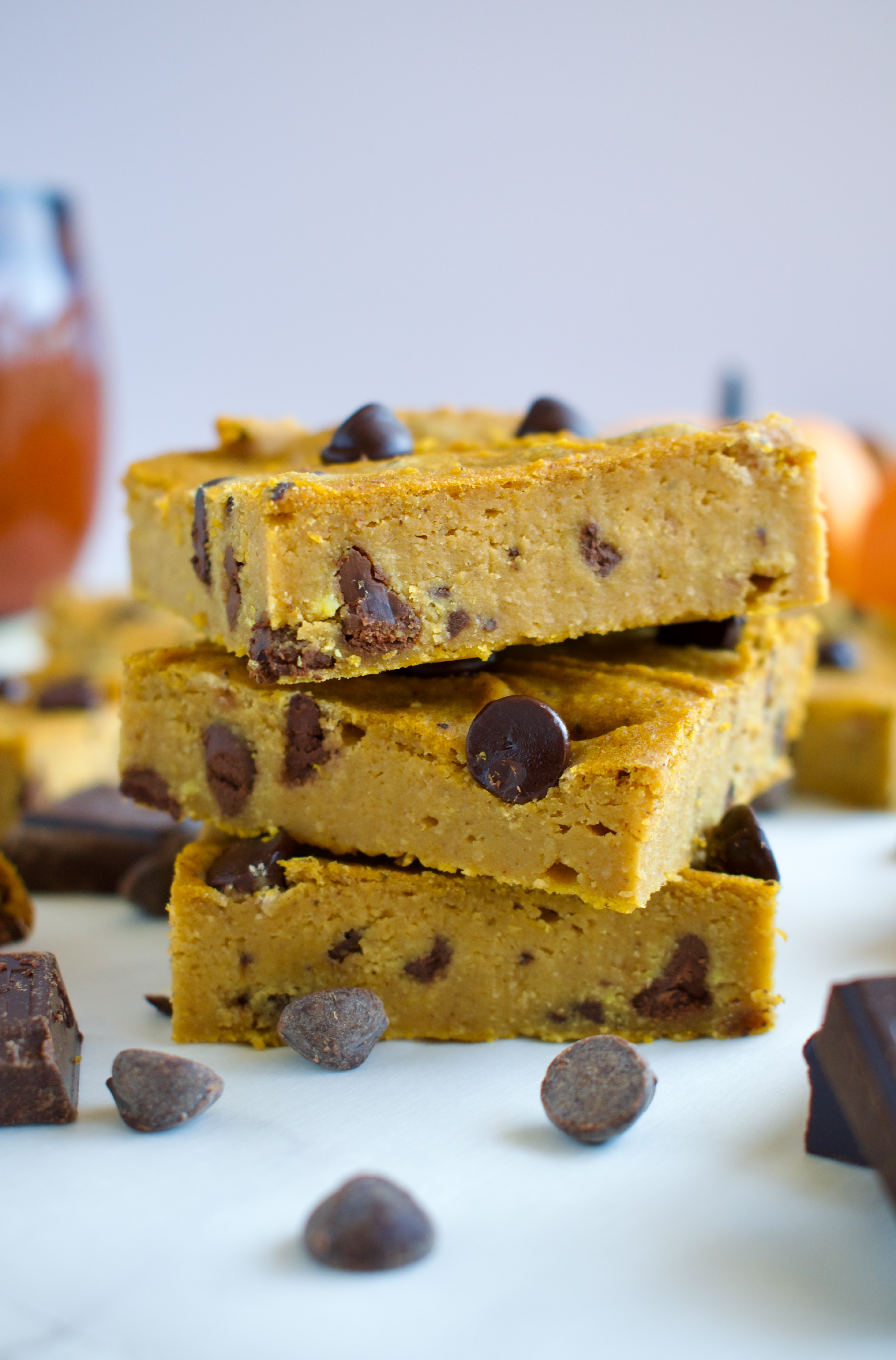 Healthy Chocolate Chip Pumpkin Blondies (Gluten Free, Dairy Free)