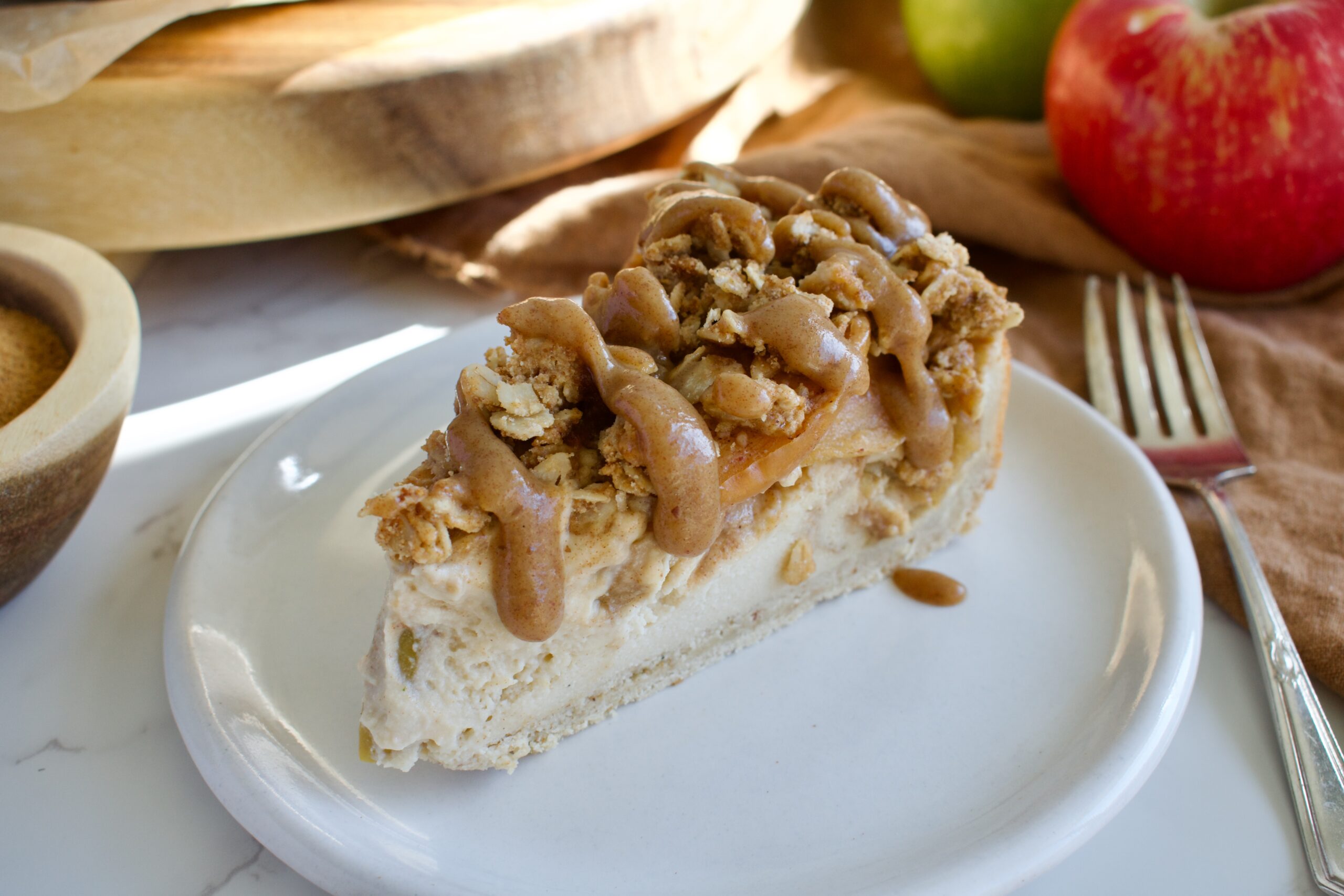 Caramel Apple Crumble Cheesecake (Gluten Free, Dairy Free)