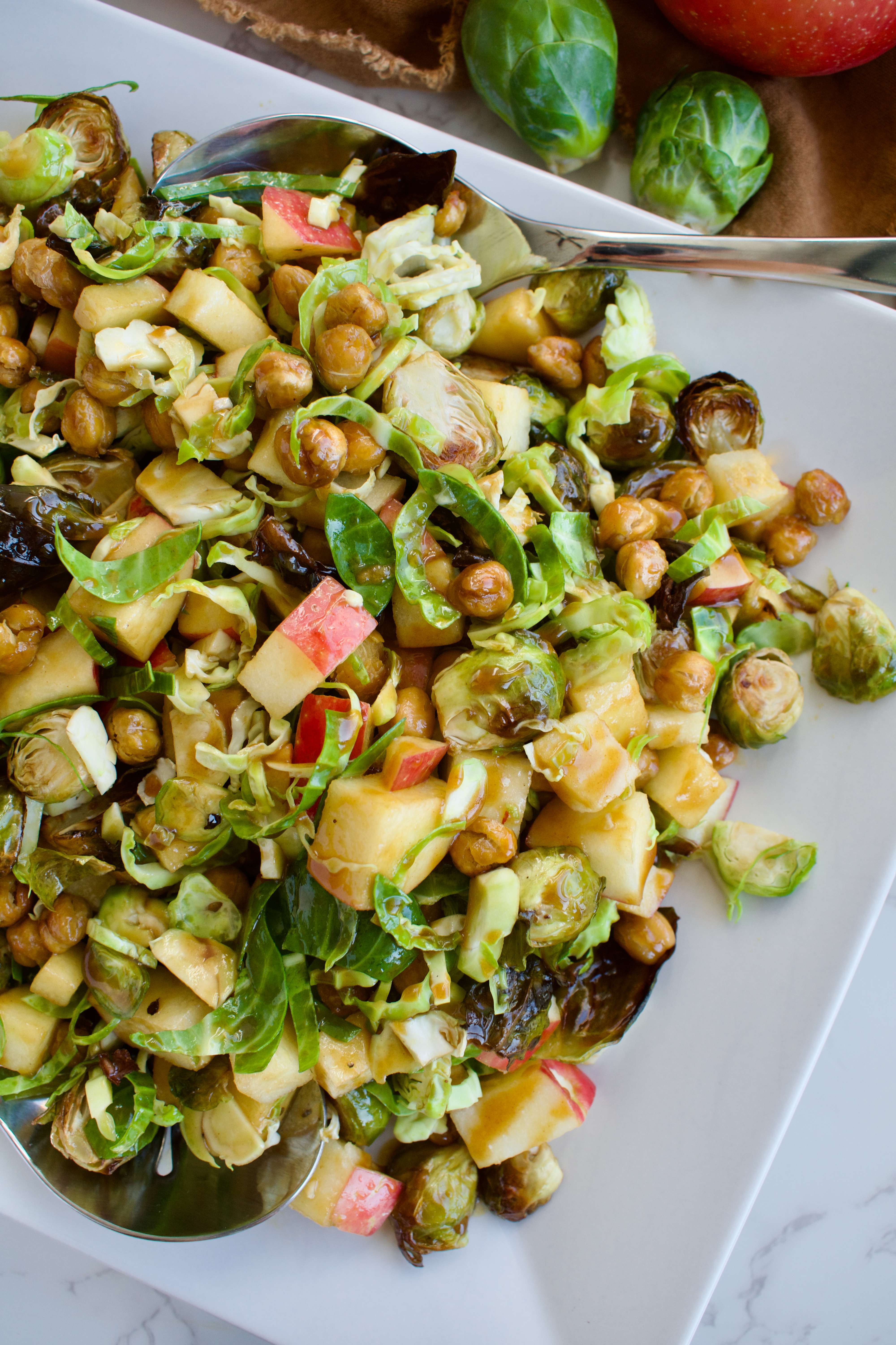 Brussels sprout salad with apples and chickpeas