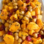 gluten free and vegan sage roasted butternut squash with chickpeas and cranberries