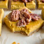 gluten free and dairy free pumpkin pie bars with caramelized pecans