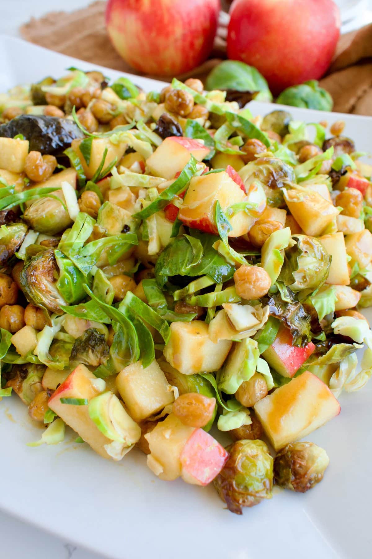 roasted brussels sprouts salad with apples and chickpeas