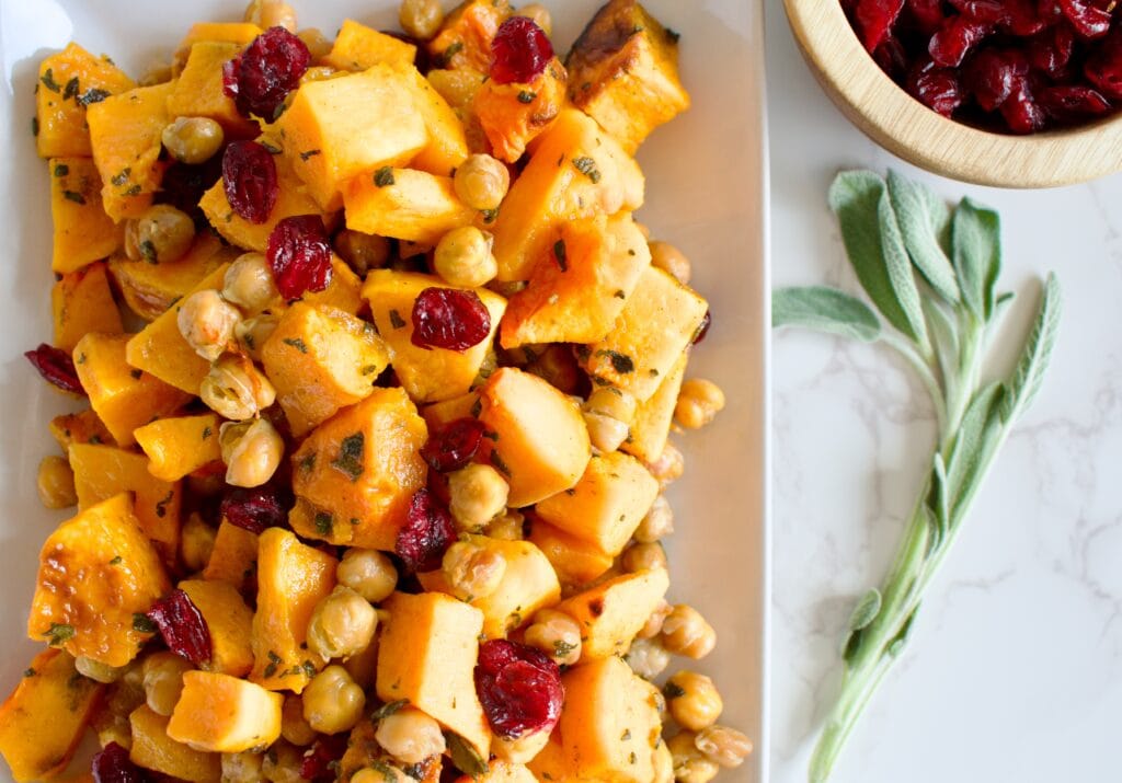 holiday butternut squash with cranberries and chickpeas