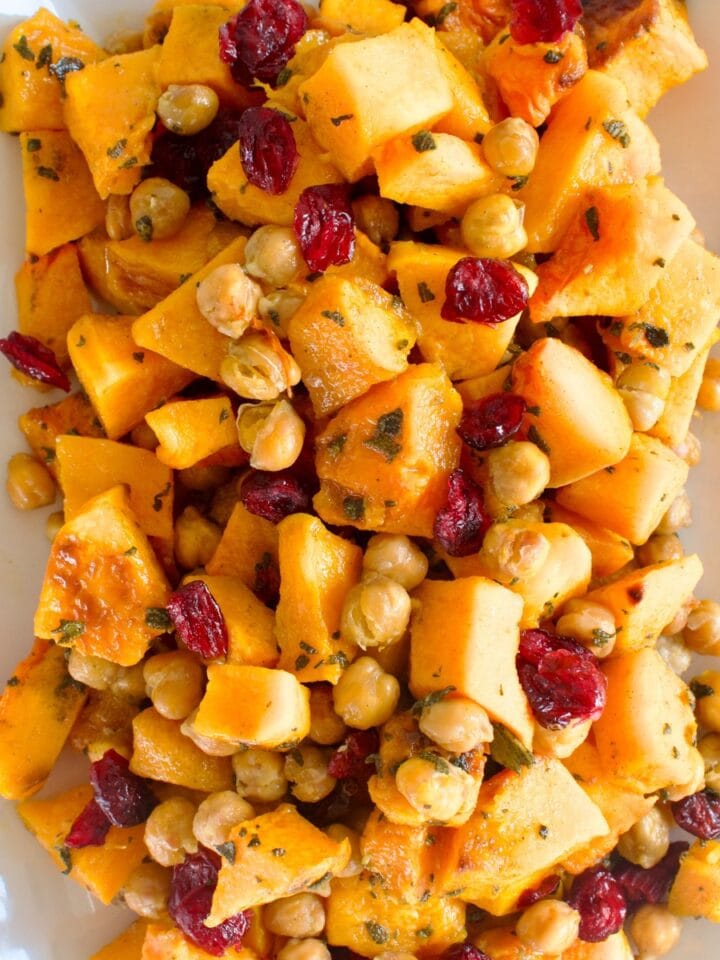 sage roasted butternut squash with chickpeas and cranberries