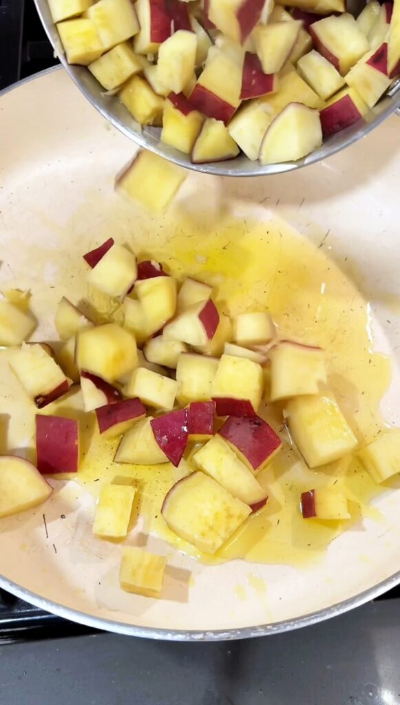 how to make vegan herbed Japanese sweet potatoes