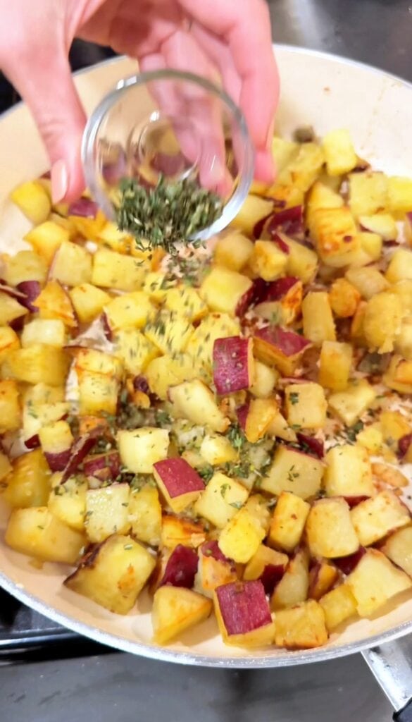 how to make skillet herbed JAPANESE sweet potatoes