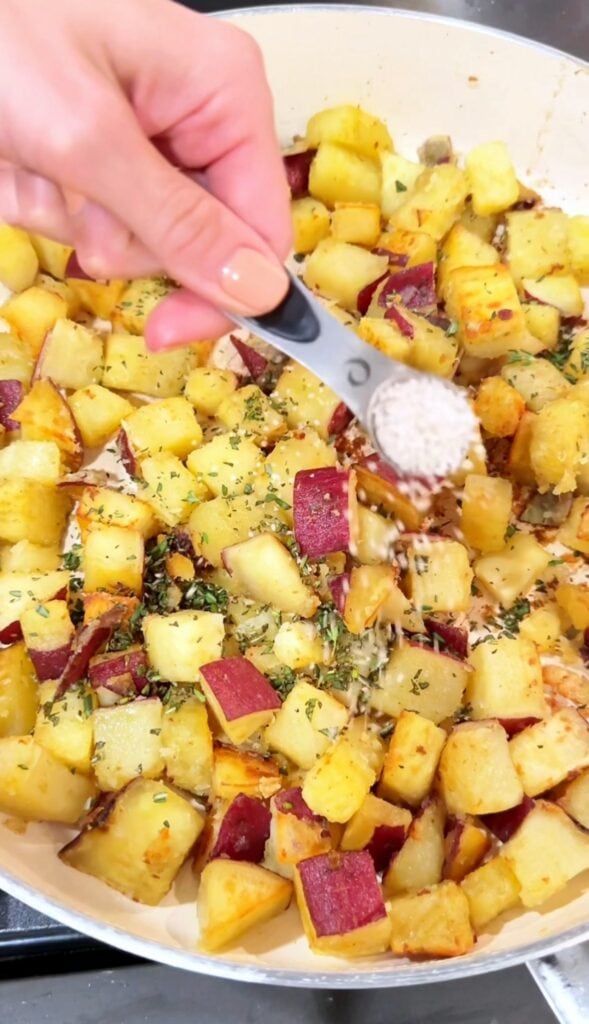 how to make skillet herbed JAPANESE sweet potatoes