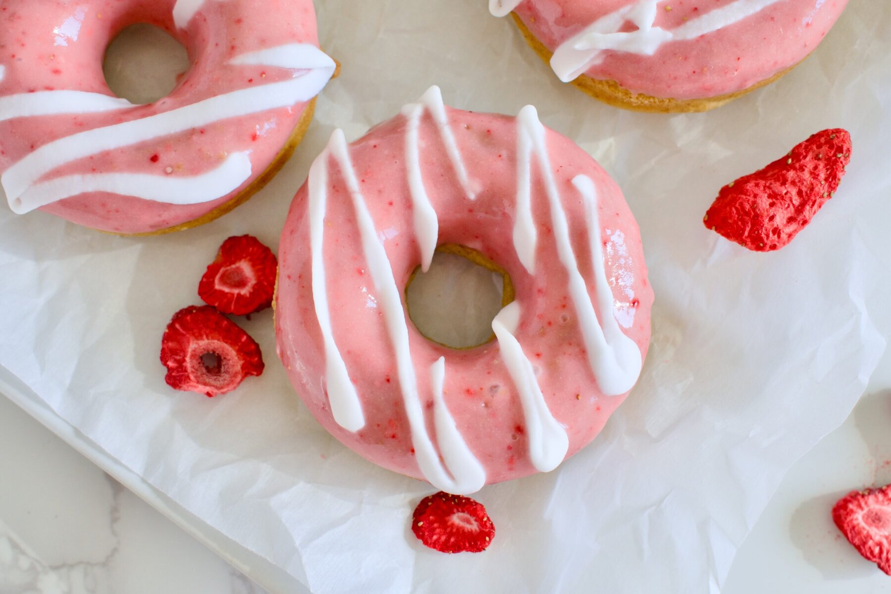 baked strawberry glazed donuts