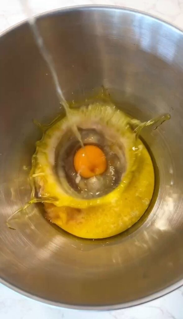 mixing wet ingredients for gluten free and dairy free baked donuts