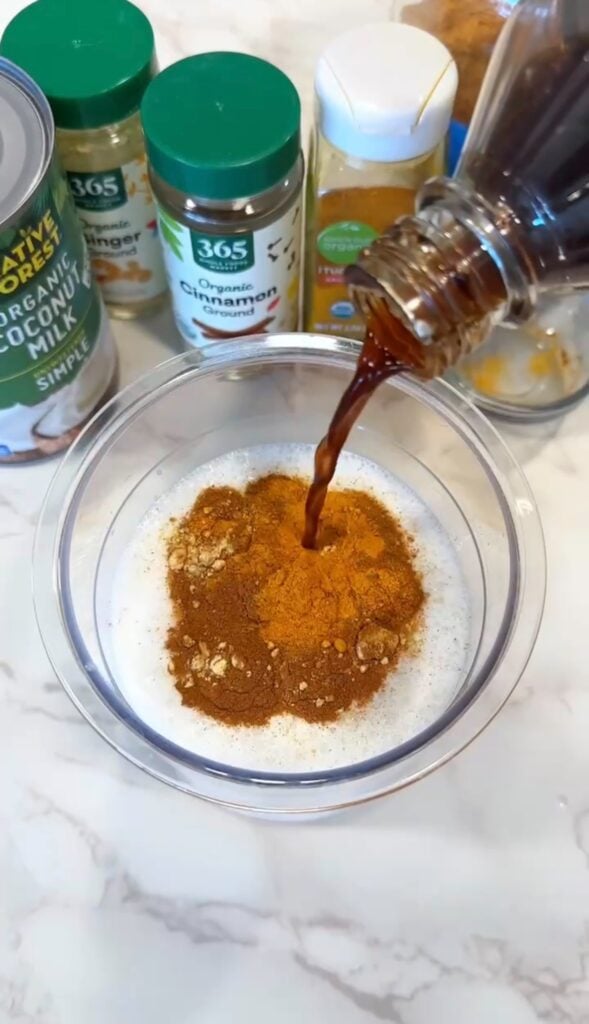 mixing all ingredients for golden milk ice cream