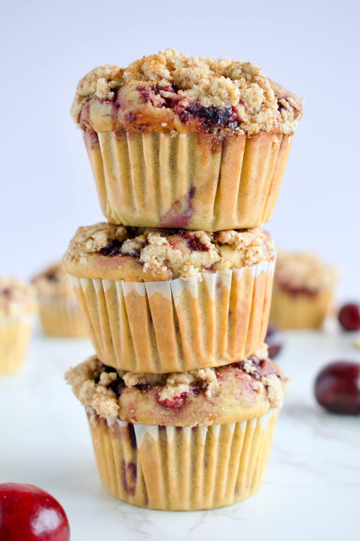 gluten free cherry muffins with golden crumble topping