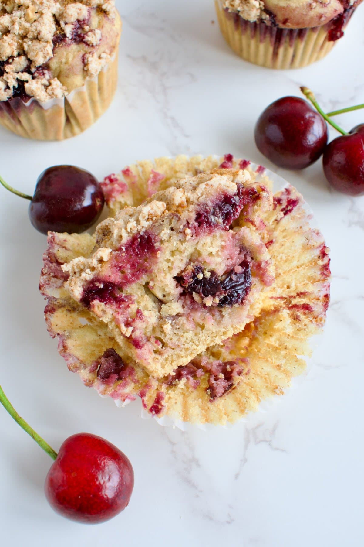 easy gluten free cherry muffin recipe with crumble topping