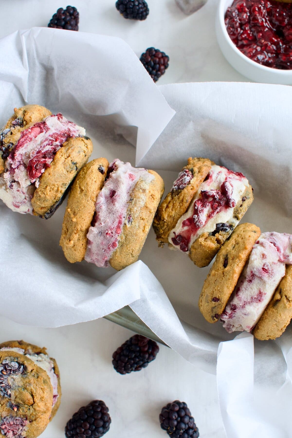 gluten free ice cream sandwiches with blackberries