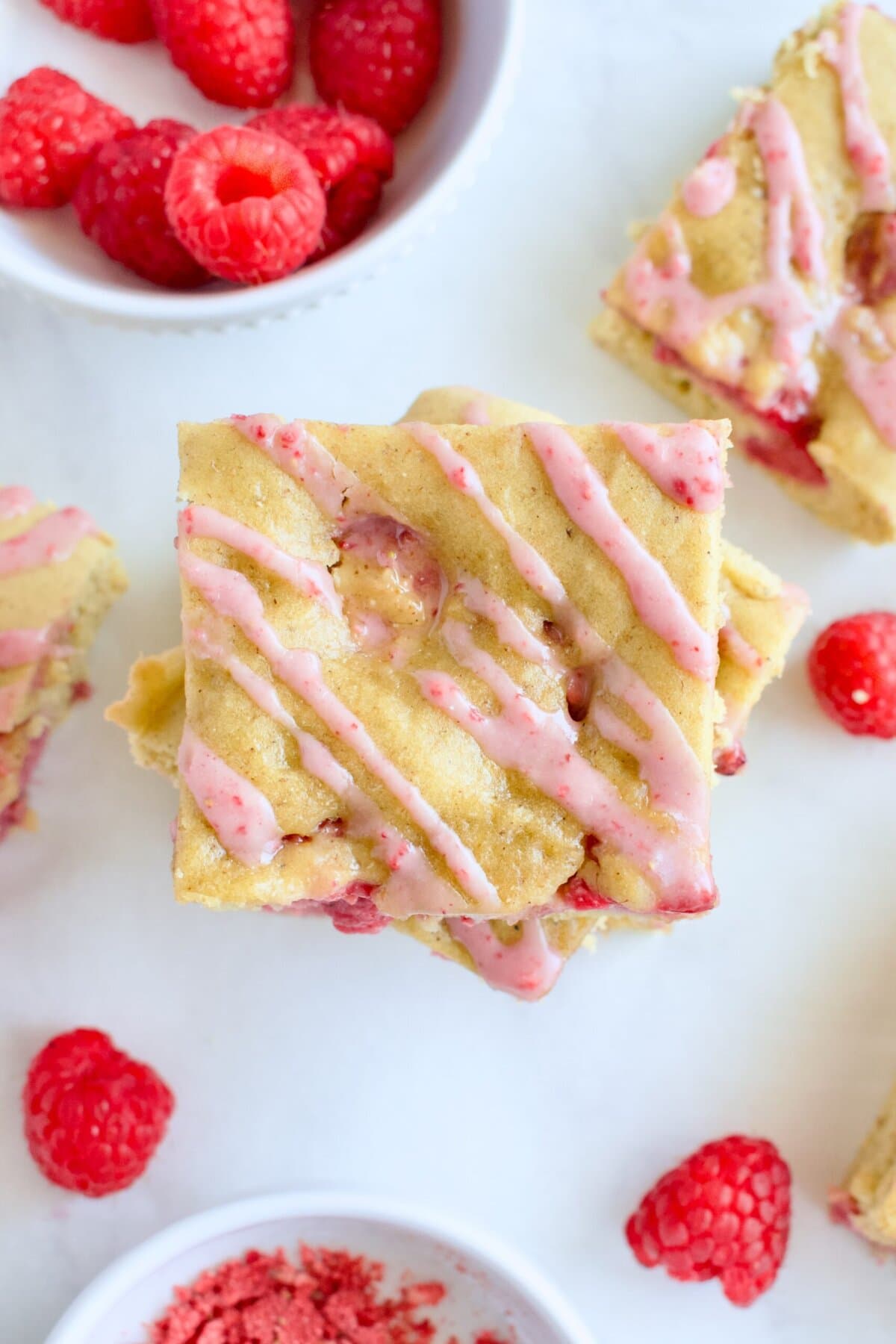 healthy gluten free blondies with raspberries