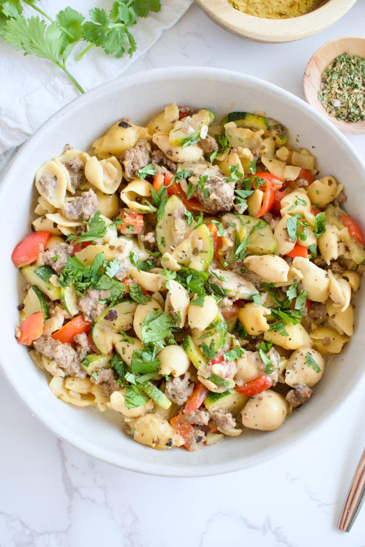 dairy free creamy beef and veggie pasta