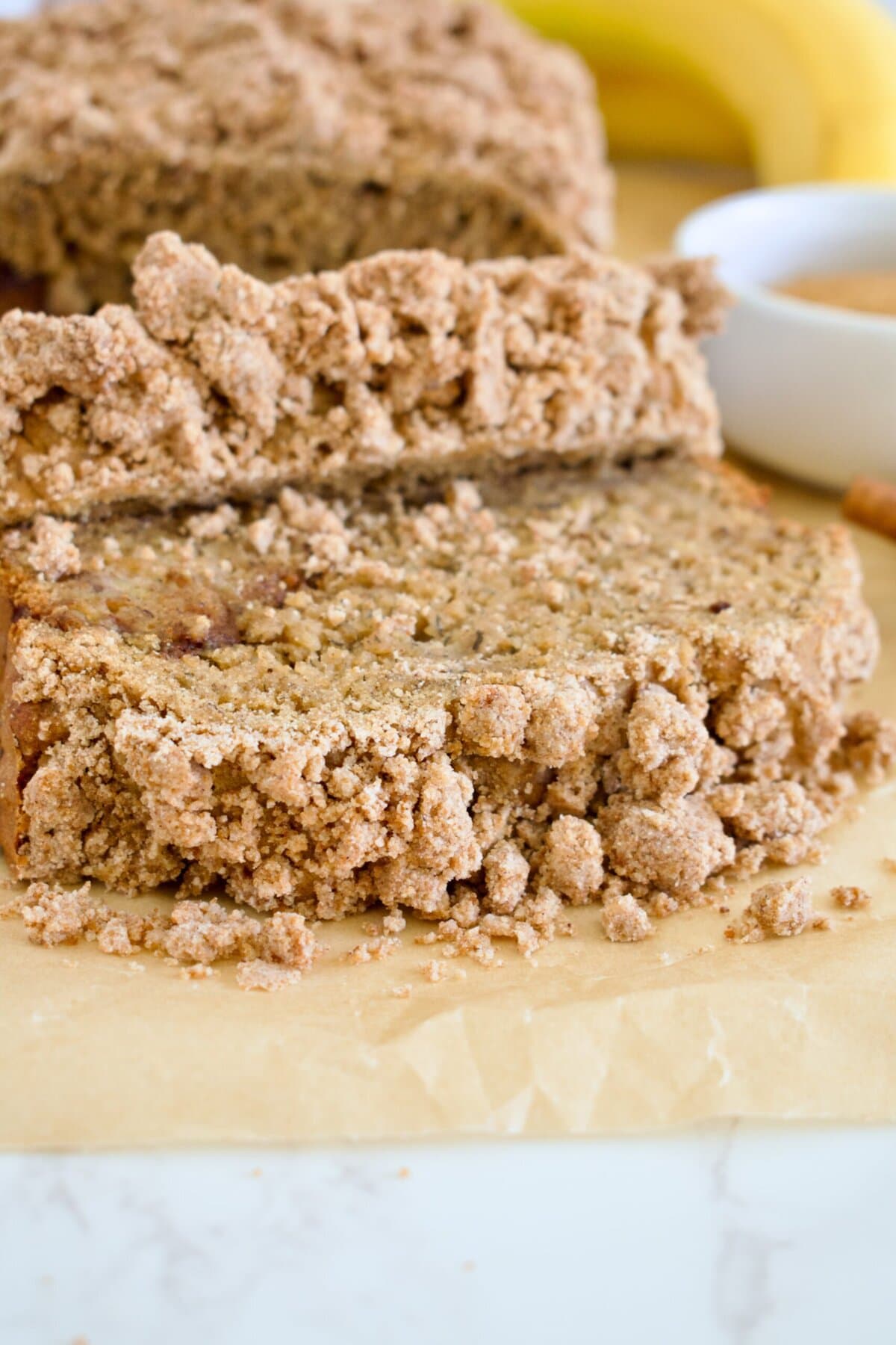gluten free cinnamon crumb banana bread