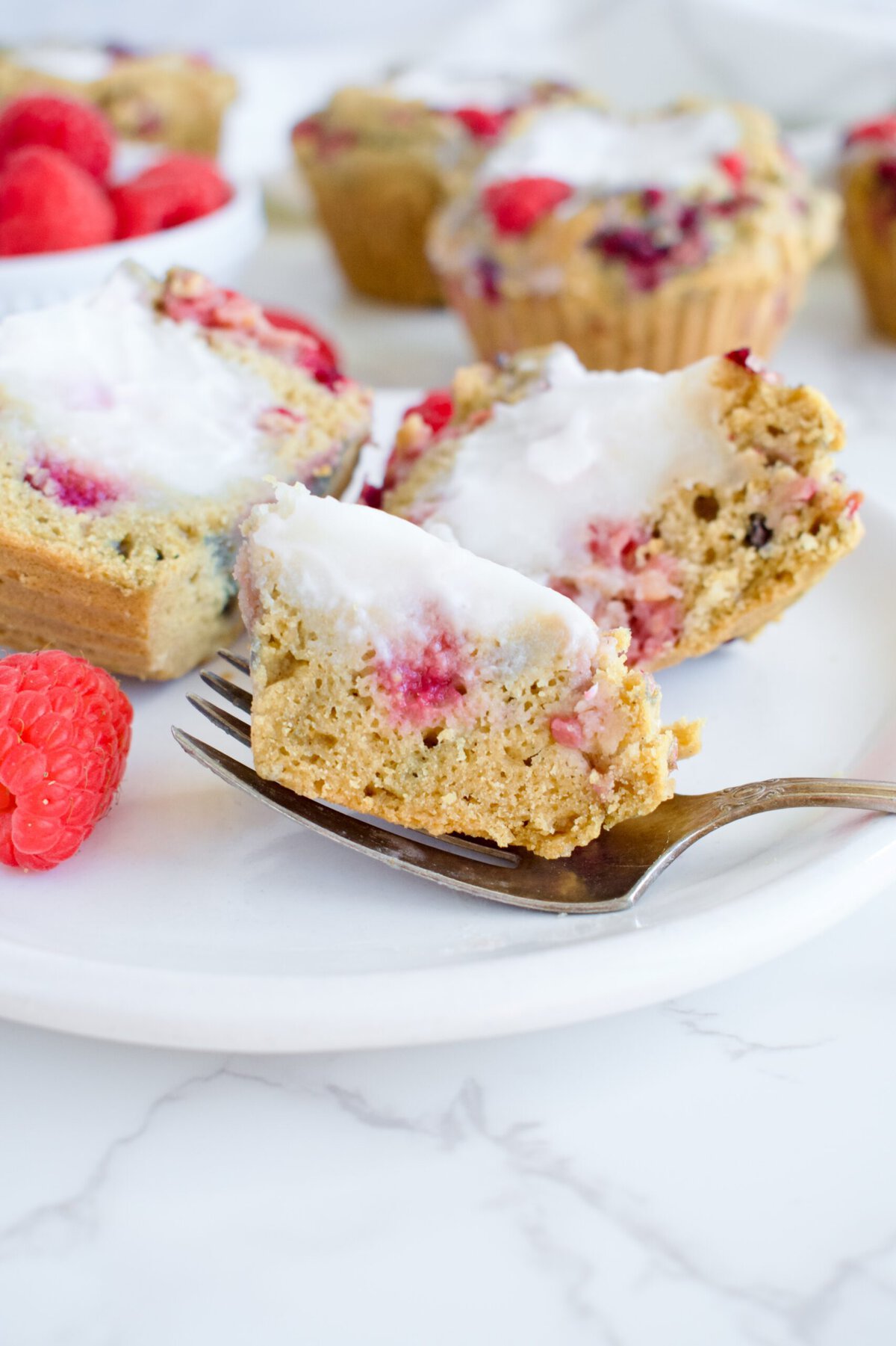 healthy gluten free raspberry muffins with cream cheese filling