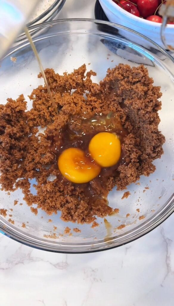 mixing wet ingredients for gluten free chocolate cookies