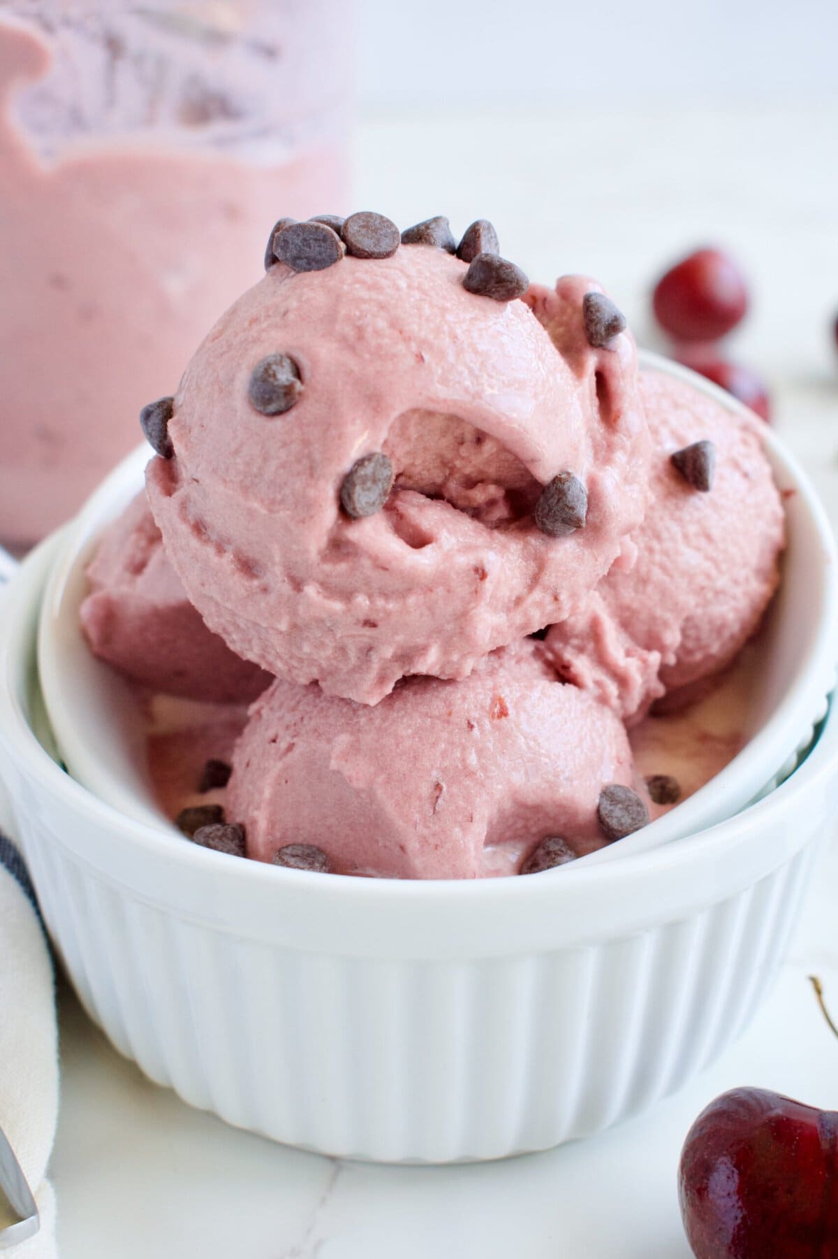ninja creami vegan cherry ice cream with chocolate chips