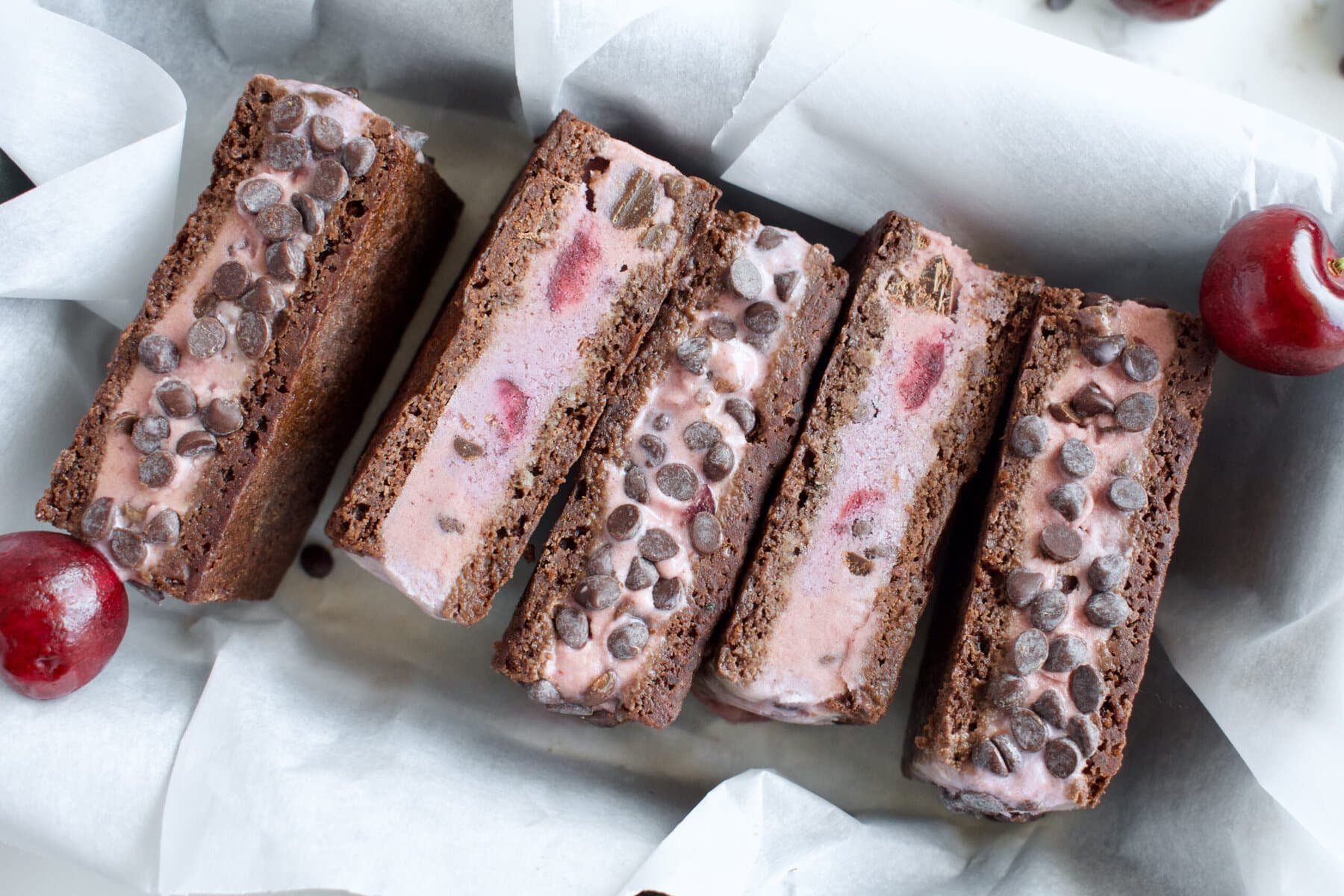 cherry chocolate chip ice cream sandwiches