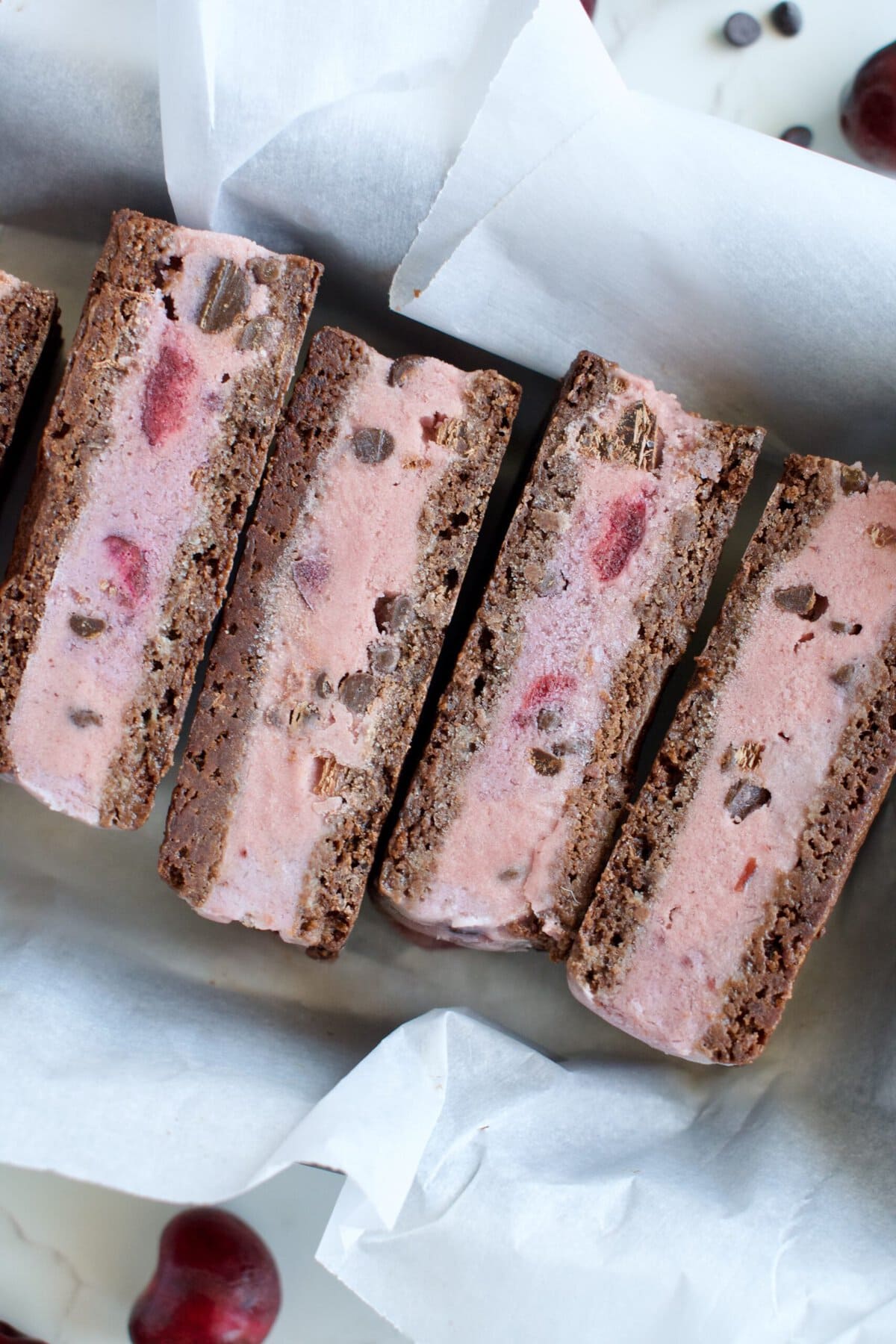 cherry chocolate chip ice cream sandwiches